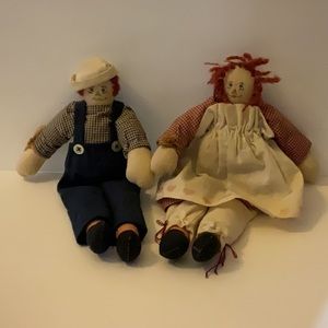 Vintage 10.5” Height Handmade Raggedy Ann & Raggedy Andy